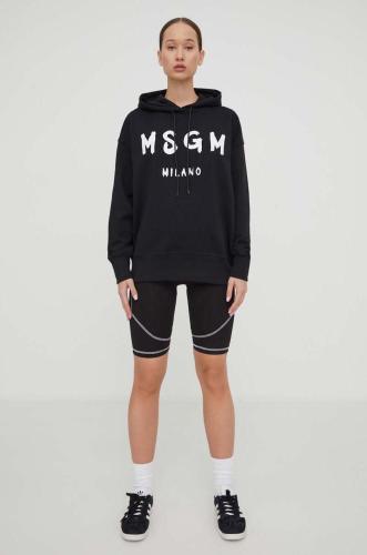 Βαμβακερή μπλούζα MSGM γυναικεία, χρώμα: μαύρο, με κουκούλα