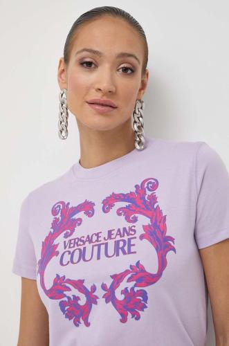 Βαμβακερό μπλουζάκι Versace Jeans Couture γυναικεία, χρώμα: μοβ
