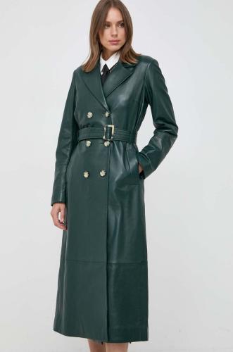 Δερμάτινο παλτό Ivy Oak γυναικεία, χρώμα: πράσινο