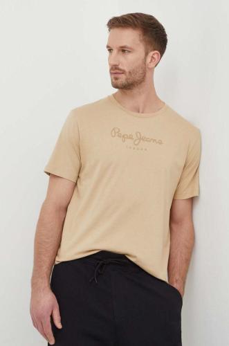 Βαμβακερό μπλουζάκι Pepe Jeans Eggo ανδρικό, χρώμα: μπεζ