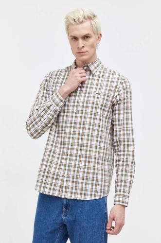 Βαμβακερό πουκάμισο Tommy Jeans ανδρικό, χρώμα: καφέ
