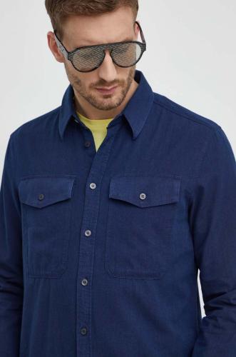 Βαμβακερό πουκάμισο Sisley ανδρικό, χρώμα: ναυτικό μπλε