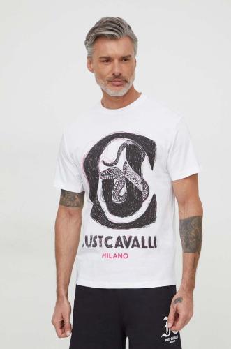 Βαμβακερό μπλουζάκι Just Cavalli ανδρικά, χρώμα: άσπρο