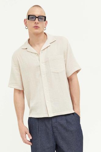 Βαμβακερό πουκάμισο Abercrombie & Fitch ανδρικό, χρώμα: μπεζ