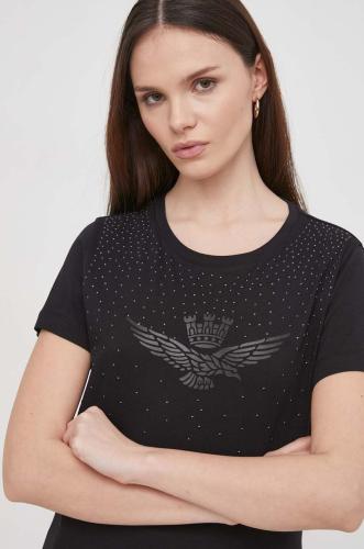 Βαμβακερό μπλουζάκι Aeronautica Militare γυναικεία, χρώμα: μαύρο