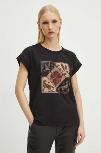 Βαμβακερό μπλουζάκι Medicine γυναικείο, χρώμα: μαύρο