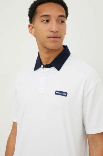 Βαμβακερό μπλουζάκι πόλο Hollister Co. χρώμα: άσπρο