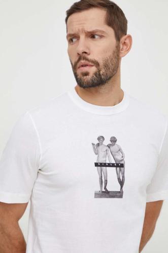 Βαμβακερό μπλουζάκι Sisley ανδρικά, χρώμα: μπεζ