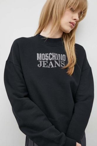 Βαμβακερή μπλούζα Moschino Jeans γυναικεία, χρώμα: μαύρο