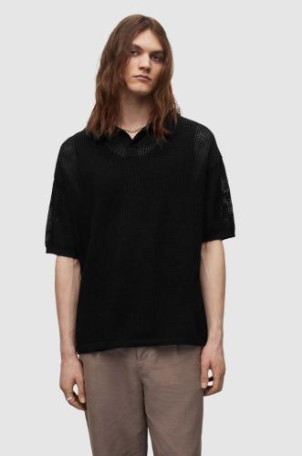 Βαμβακερό μπλουζάκι πόλο AllSaints χρώμα: μαύρο