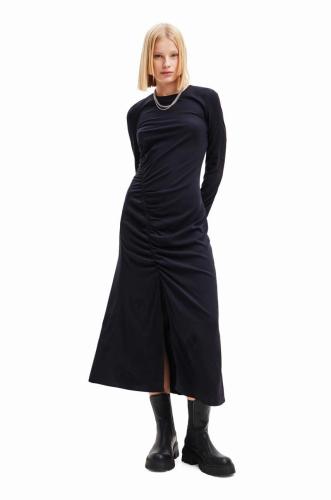 Φόρεμα Desigual 23WWVWA0 WOMAN WOVEN DRESS LONG SLEEVE χρώμα: μαύρο