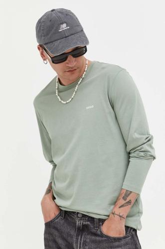 Βαμβακερή μπλούζα με μακριά μανίκια HUGO χρώμα: πράσινο