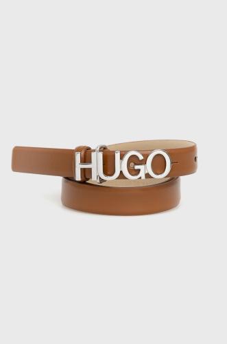 Δερμάτινη ζώνη Hugo γυναικεία, χρώμα: καφέ