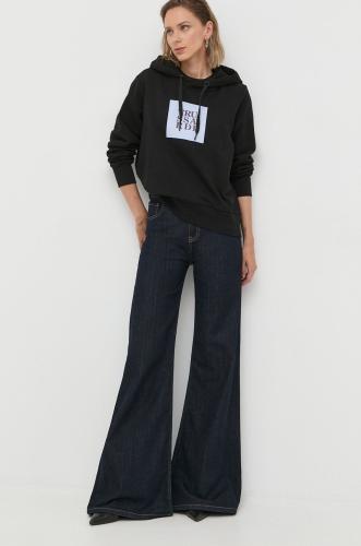 Βαμβακερή μπλούζα Trussardi γυναικεία, χρώμα: μαύρο, με κουκούλα