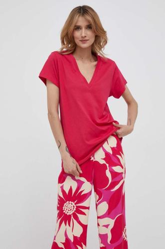 Βαμβακερό μπλουζάκι Sisley χρώμα: ροζ