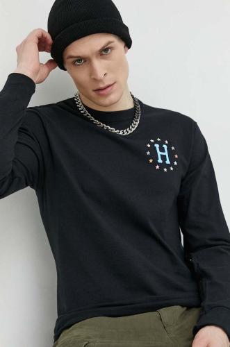 Βαμβακερή μπλούζα με μακριά μανίκια HUF χρώμα: μαύρο
