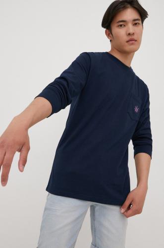 Βαμβακερή μπλούζα με μακριά μανίκια HUF χρώμα: ναυτικό μπλε