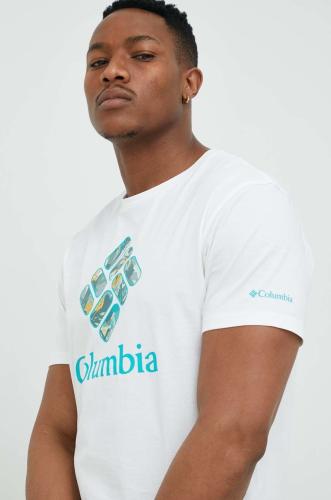 Βαμβακερό μπλουζάκι Columbia χρώμα: άσπρο