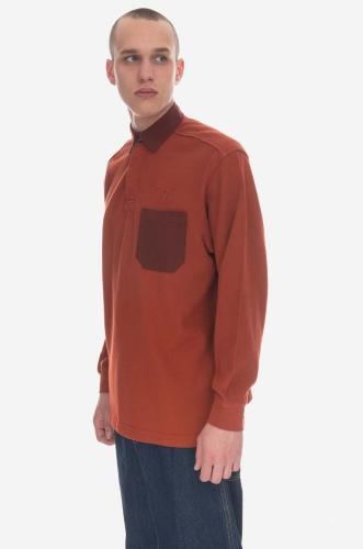 Βαμβακερή μπλούζα με μακριά μανίκια Wood Wood Brodie Rugby χρώμα: καφέ