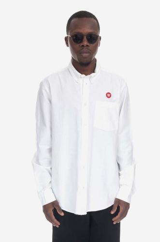 Βαμβακερό πουκάμισο Wood Wood Tod ανδρικό, χρώμα: άσπρο