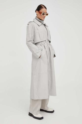 Δερμάτινο παλτό Gestuz γυναικεία, χρώμα: γκρι