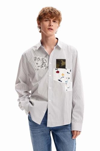 Βαμβακερό πουκάμισο Desigual 23WMCW38 CAM_DENNISON ανδρικό, χρώμα: άσπρο