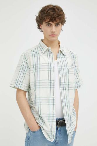 Βαμβακερό πουκάμισο Wrangler ανδρικό, χρώμα: μπεζ