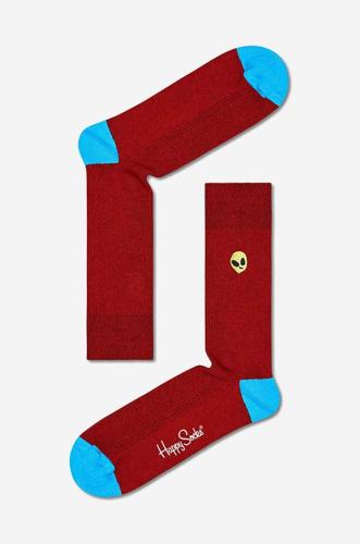 Κάλτσες Happy Socks Ribbed Embroidery χρώμα: κόκκινο, Skarpetki Happy Socks Ribbed Embroidery Alien REALI01-4500