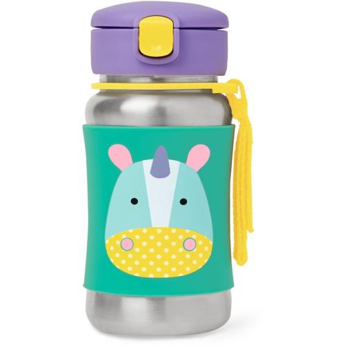Skip Hop Zoo Straw Bottle μπουκάλι νερού από ανοξείδωτο ατσάλι με καλαμάκι Unicorn 12 m+ 350 ml