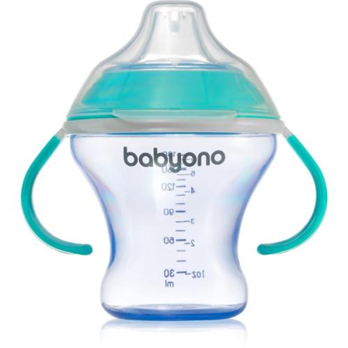 BabyOno Take Care Non-spill Cup with Soft Spout εκπαιδευτικό κύπελλο με λαβές Turquoise 3 m+ 180 ml