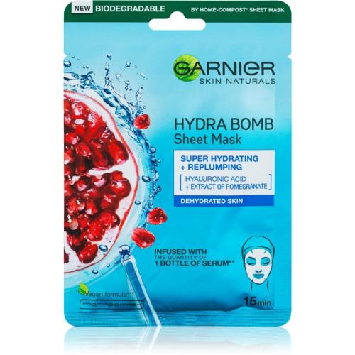 Garnier Skin Naturals Moisture+Aqua Bomb υφασμάτινη μάσκα ενυδάτωσης με υαλουρονικό οξύ 1 τμχ