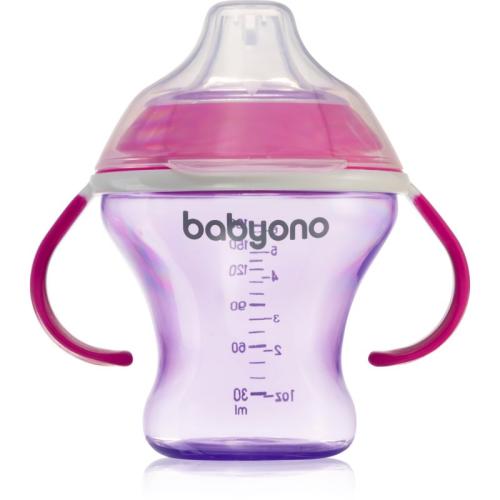 BabyOno Take Care Non-spill Cup with Soft Spout εκπαιδευτικό κύπελλο με λαβές Purple 3 m+ 180 ml