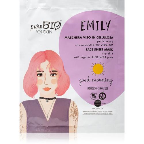 puroBIO Cosmetics Emily Good Morning φύλλο μάσκας με ενυδατική και καταπραϋντική επίδραση με αλόη βέρα 15 μλ