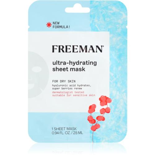 Freeman Essentials Hyaluronic Acid & Super Berries υφασμάτινη μάσκα ενυδάτωσης για ξηρή επιδερμίδα 28 μλ
