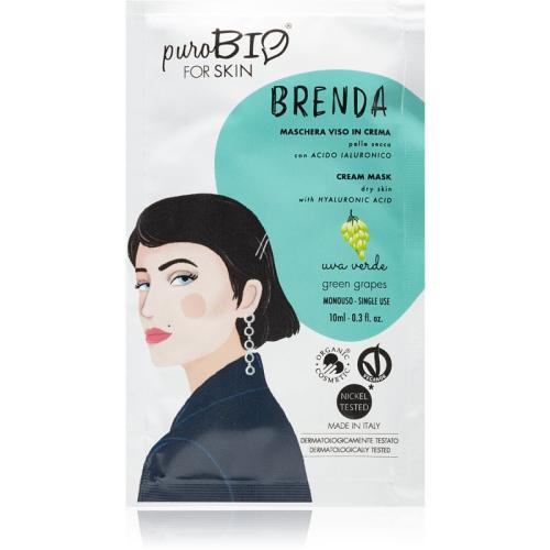 puroBIO Cosmetics Brenda Green Grapes ενυδατική και θρεπτική μάσκα με υαλουρονικό οξύ 10 μλ