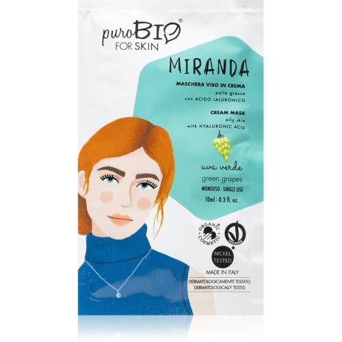 puroBIO Cosmetics Miranda Green Grapes μάσκα για καθαρισμό και απαλότητα με υαλουρονικό οξύ 10 μλ