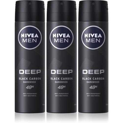 Nivea Men Deep Black Carbon Darkwood αντιιδρωτικό σε σπρέι 3 x 150 ml (επωφελής συσκευασία) για άντρες