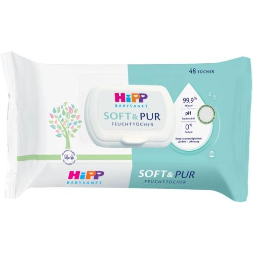 Hipp Soft & Pur υγρά μαντηλάκια καθαρισμού για παιδιά από τη γέννηση 48 τμχ