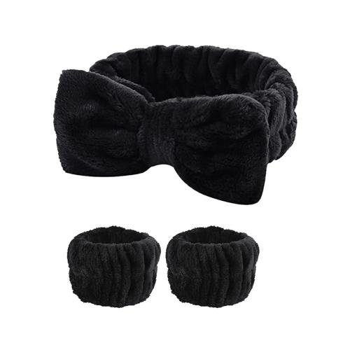 Bobby Warren Soft Spa Facial Headband & Wristband Set - Black (3pcs)