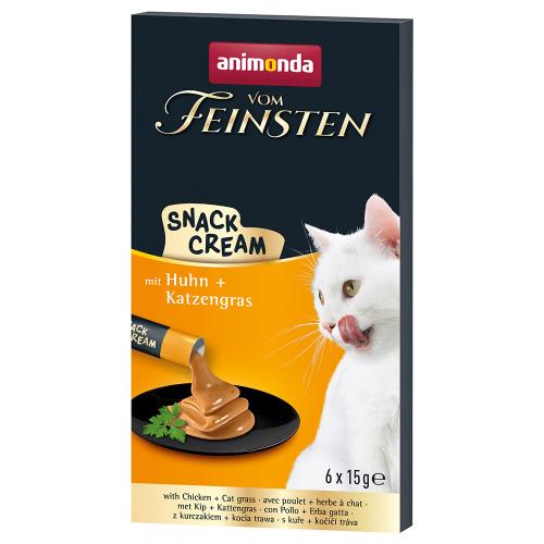 Animonda Vom Feinsten Adult Snack-Cream 6 x 15 g - 6 x 15 g με κοτόπουλο + χόρτο γάτας