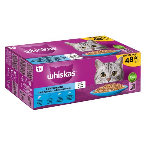 Megapack Whiskas 1+ Adult Φακελάκια 48 x 85 g - Επιλογή ψαριών σε ζελέ