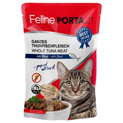 Πακέτο Προσφοράς Feline Porta 21 Φακελάκια 24 x 100 g - Τόνος με Μοσχάρι (χωρίς δημητριακά)