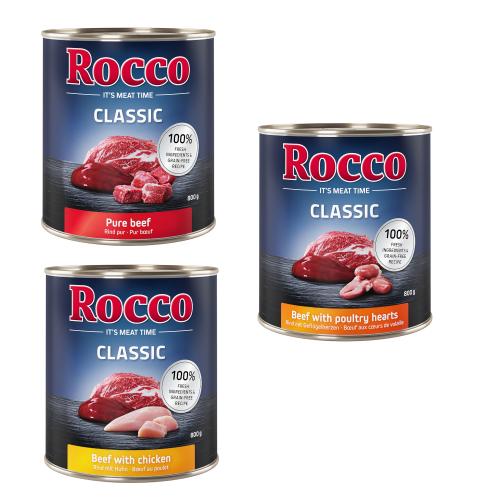 Rocco Μεικτά Πακέτα Δοκιμής 6 x 800 g - Πουλερικά Mix: Βοδινό/Κοτόπουλο, Βοδινό/Καρδιές Πουλερικών, Βοδινό/Γαλοπούλα