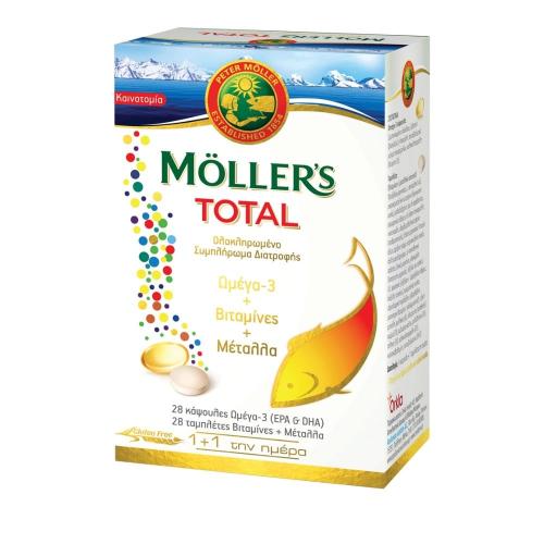 Moller's Total Ολοκληρωμένο Συμπλήρωμα Διατροφής Ωμέγα-3, Βιταμίνες και Μέταλλα 28caps+28Tabs