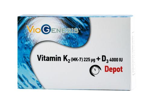 Viogenesis Βιταμίνη K2 (MK-7) 225μg + Βιταμίνη D3 4000IU Depot 60 Ταμπλέτες