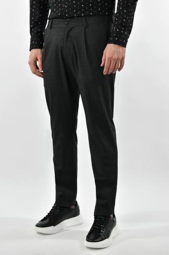 Endeson Παντελόνι Chinos Καρό Με Πιέτα - Μαύρο - 450