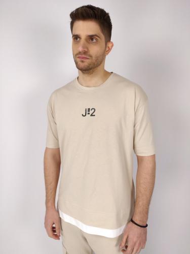 J-2 T-Shirt Oversized Με Στάμπα Logo - Μπεζ - J-2112