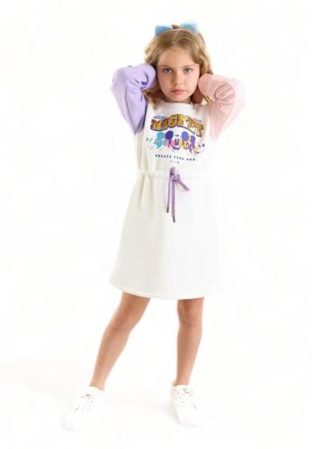 Φορεματάκι παιδικο Cimpa με παγιέτες και διχρωμία στα μανίκια MN21230-Λευκό