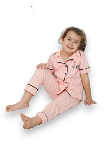 Πιτζάμα παιδική-εφηβική με μακρύ παντελόνι ριγέ ροζ Sexen 55622K