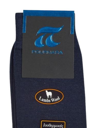 Κάλτσα ανδρική μάλλινη ισοθερμική Pournara με ελαστική πλέξη PRN205-Μπλε